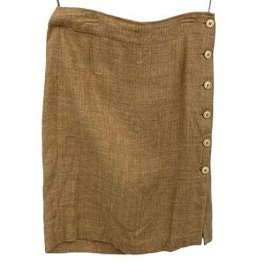 Ralph Lauren Blue Label Linen‎ Pencil Skirt Womens Size 4 Tan Button Natural